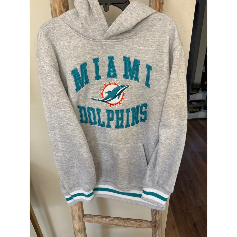 Licensed NFL Miami Dolphins Embroidered Youth Gray Pullover Hoodie size 14-16